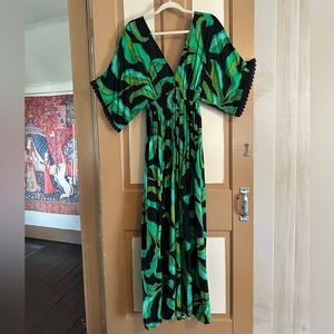 Tropical Leaf Boho Glam Maxi Sun Dress Beach Coverup